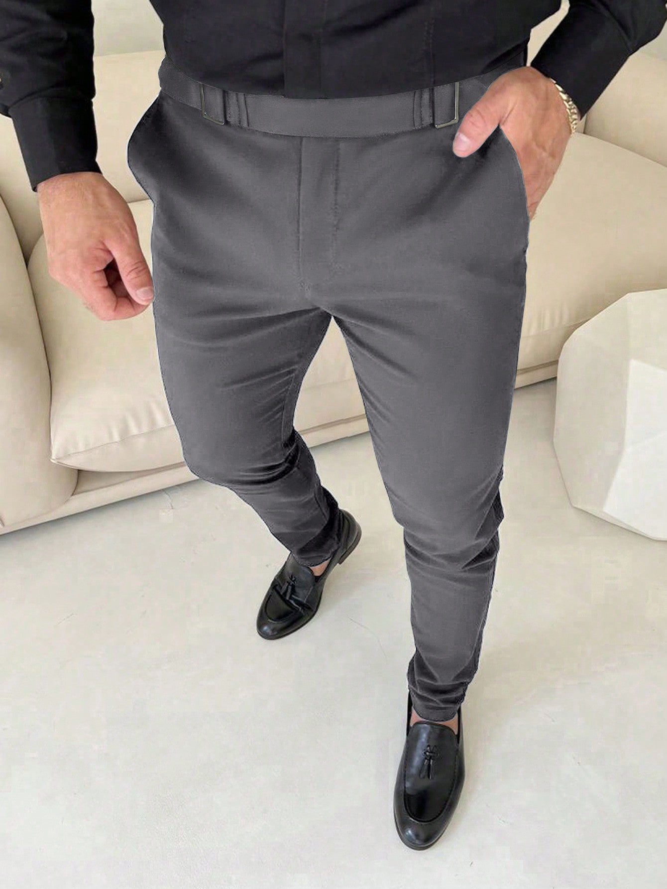 Manfinity Men's Solid Slim Fit Pants