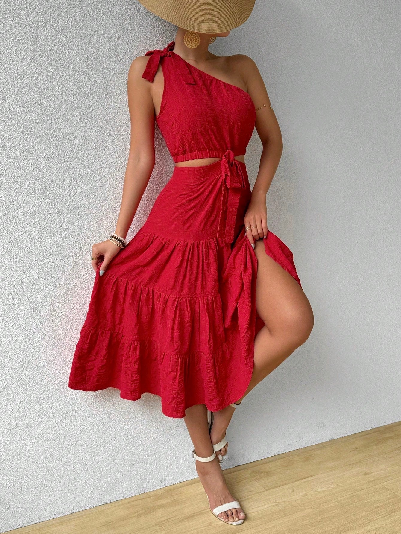 Frenchy One Shoulder Sleeveless Knot Detail Dress